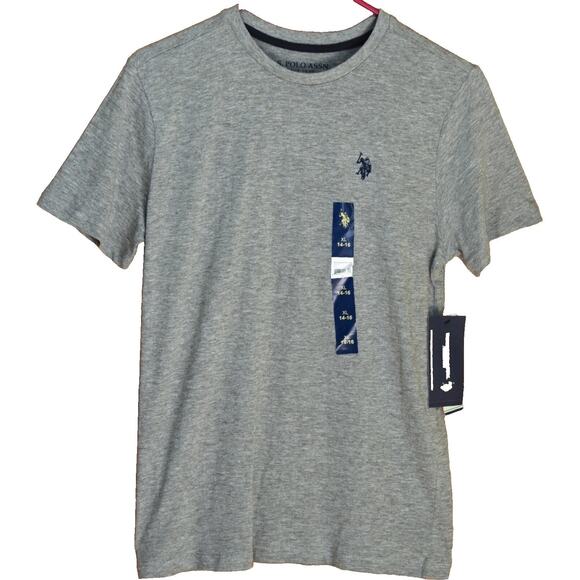U.S. Polo Assn. Boy's T-Shirt Heather Gray with Logo Cotton Knit Size XL 14-16 - Picture 1 of 2